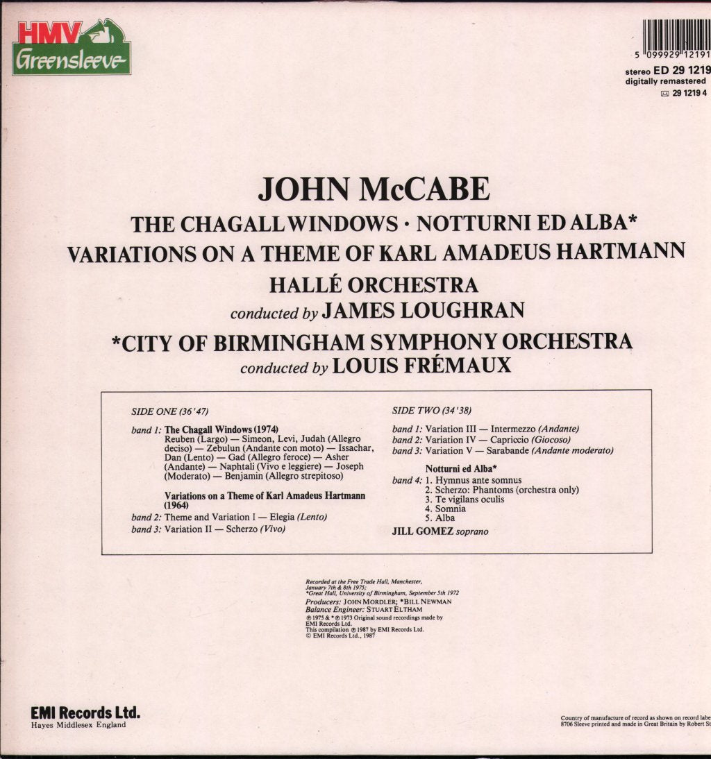 Jill Gomez / City Of Birmingham Symphony Orchestra / Louis Fremaux / James Loughran - John McCabe - Notturni Ed Alba / Chagall Windows - Lp
