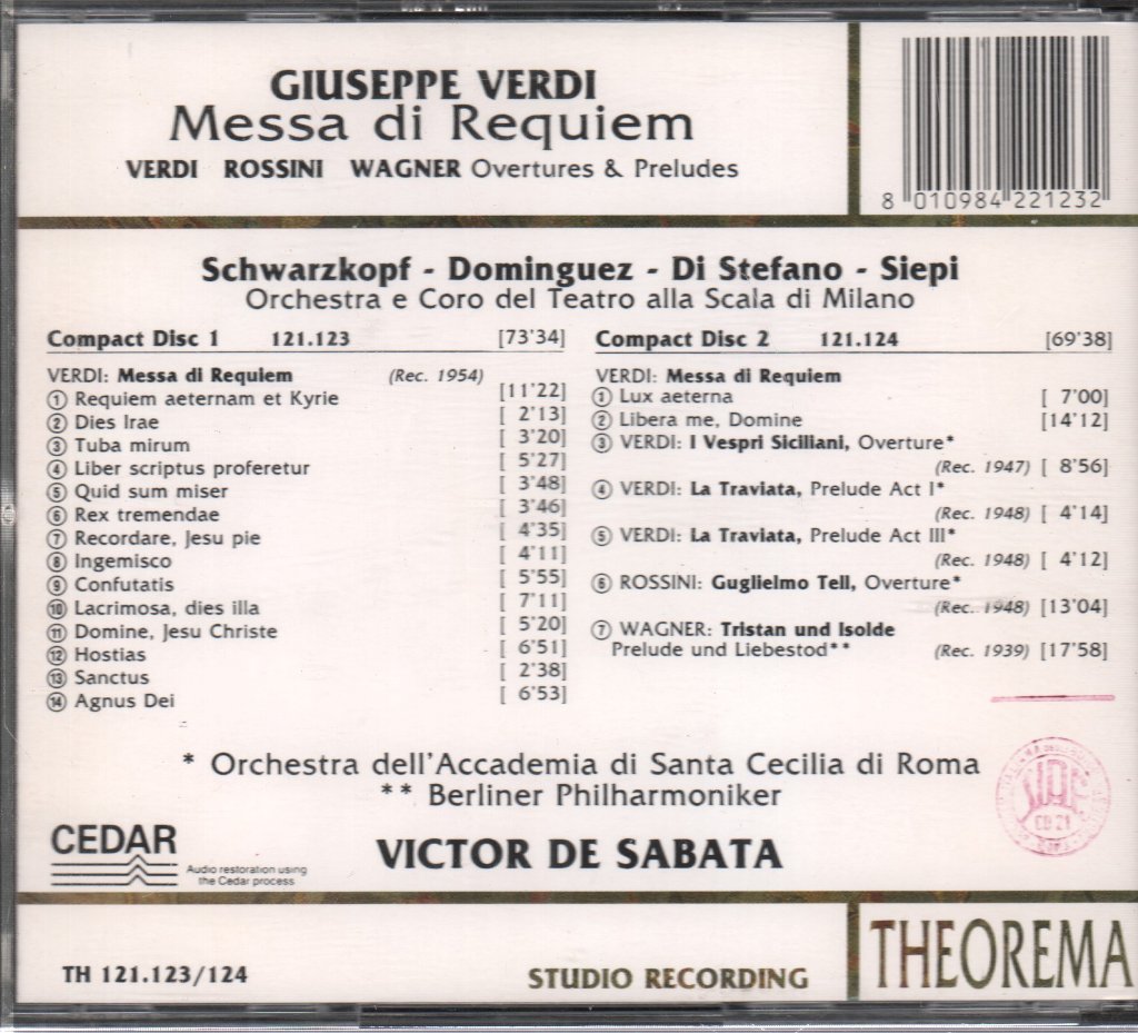 Giuseppe Verdi - Messa Di Reqiuem - Double Cd