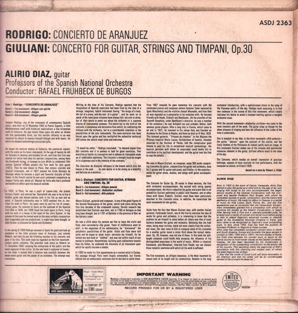 Rafael Fruhbeck De Burgos - rodrigo Concierto De Aranjuez - Lp