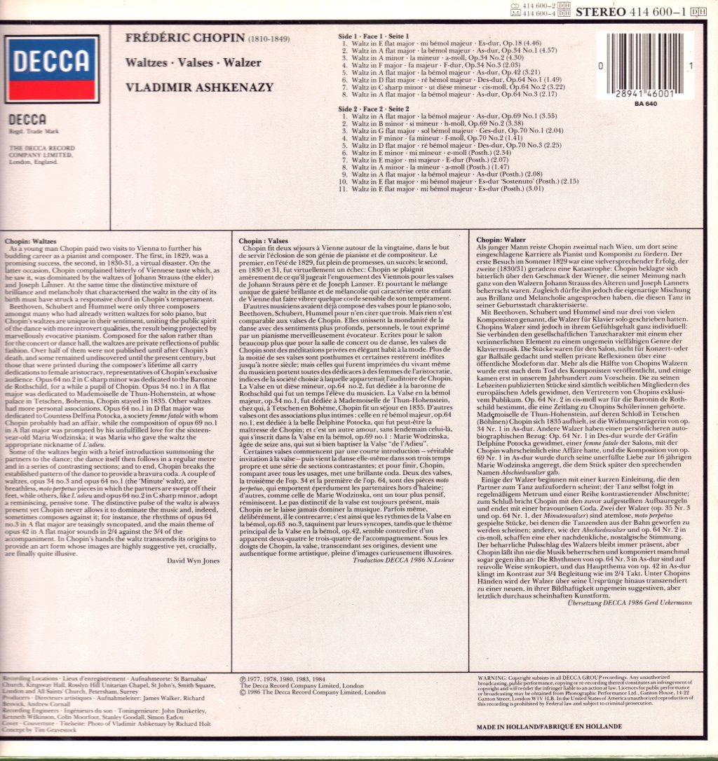Vladimir Ashkenazy - Chopin Waltzes - Lp