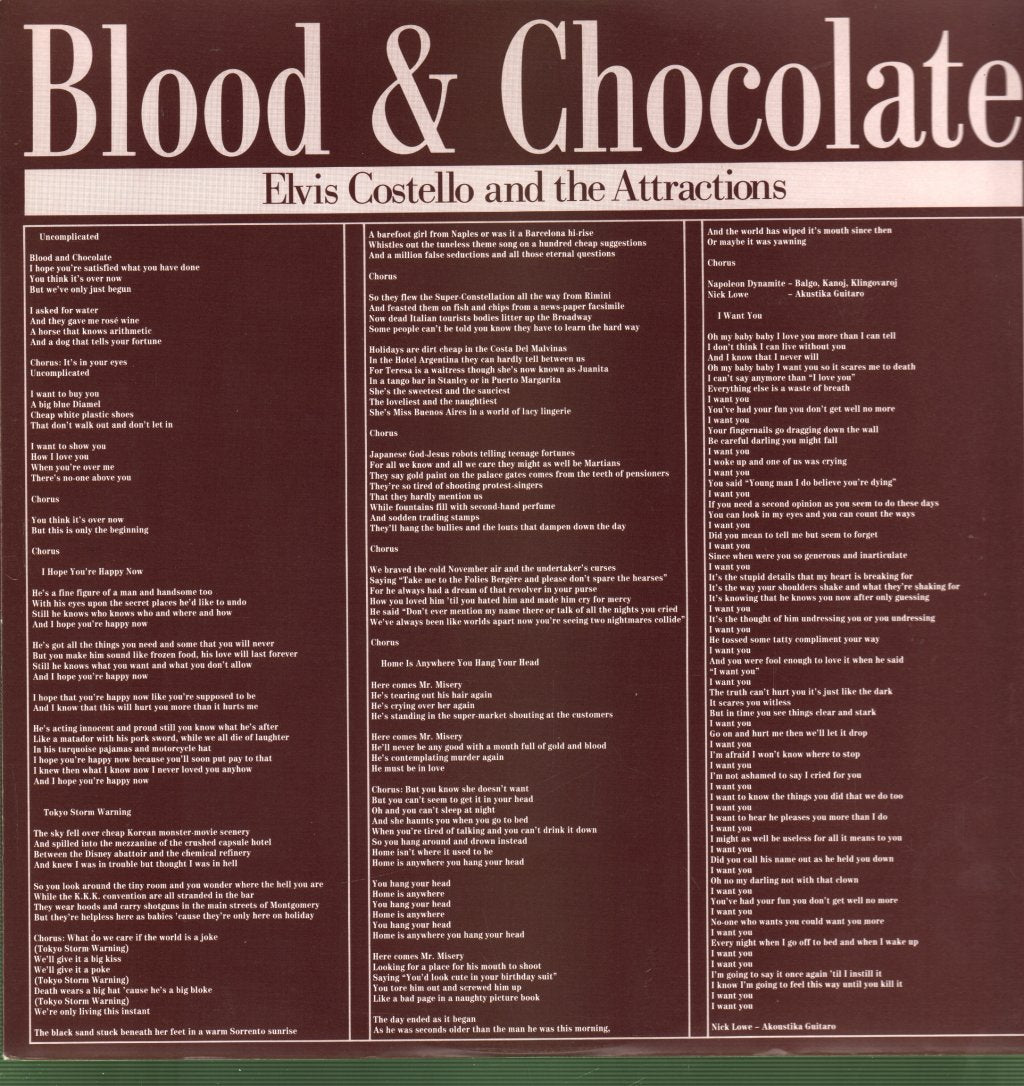 Elvis Costello And The Attractions - Blood & Chocolate - Lp