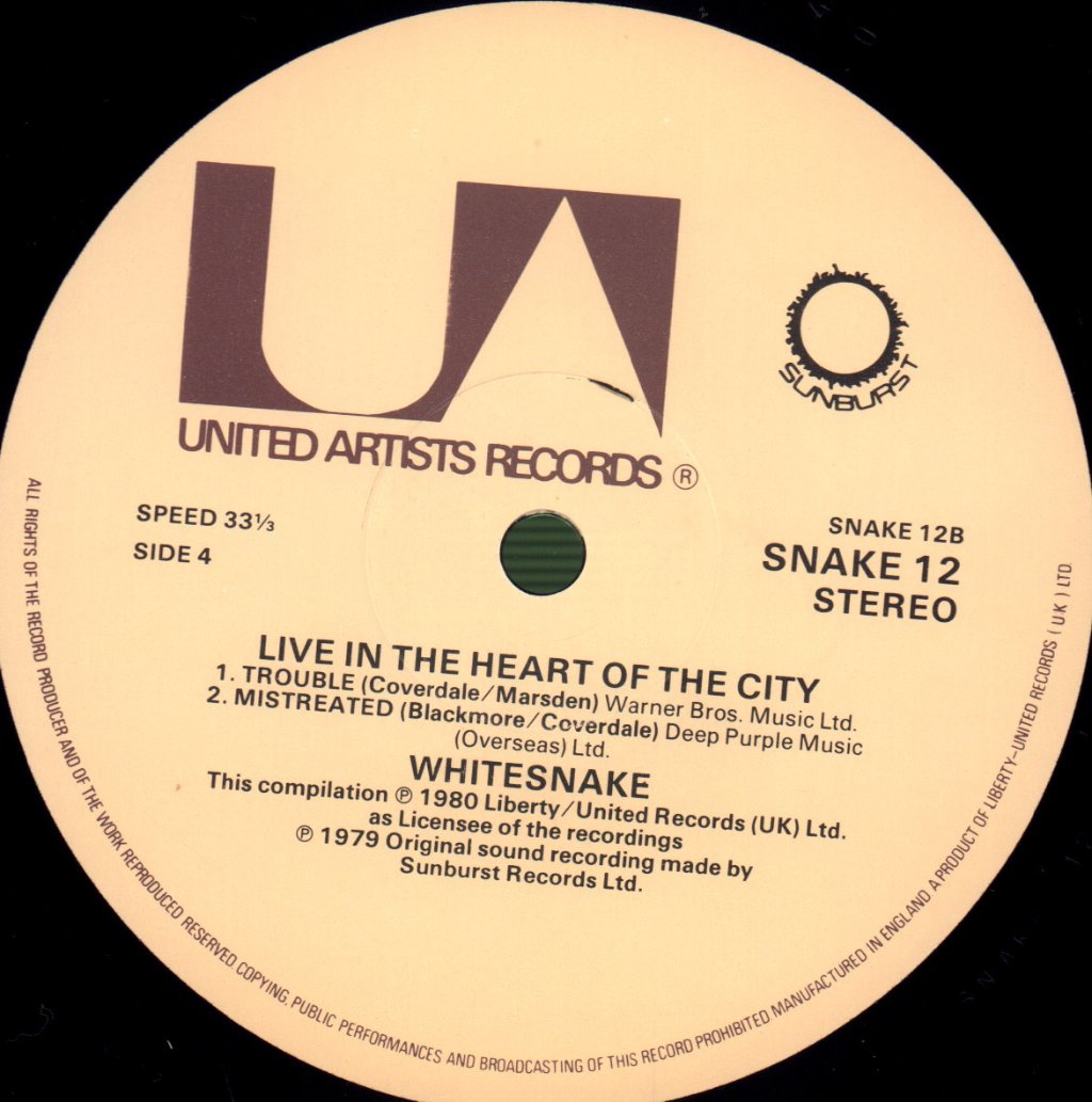 Whitesnake - Live In The Heart Of The City - Double Lp