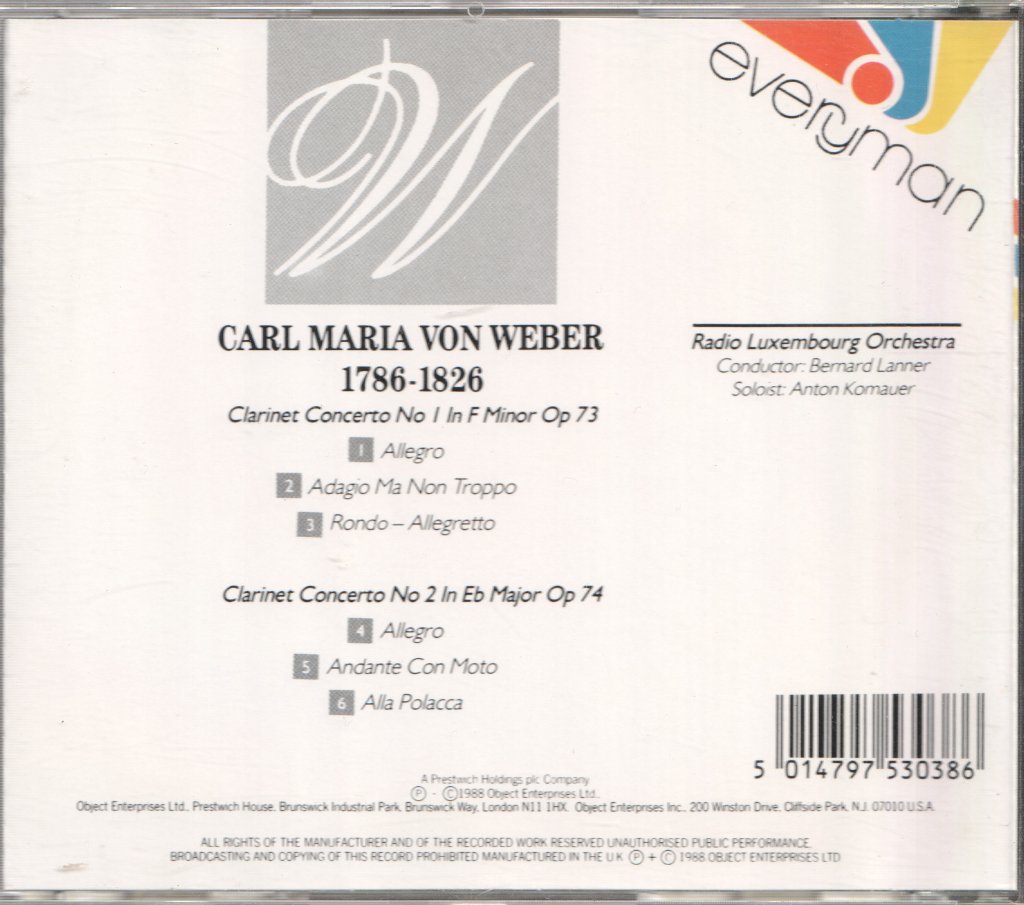 Radio Luxembourg Orchestra - Weber Clarinet Concertos 1 And 2 - Cd