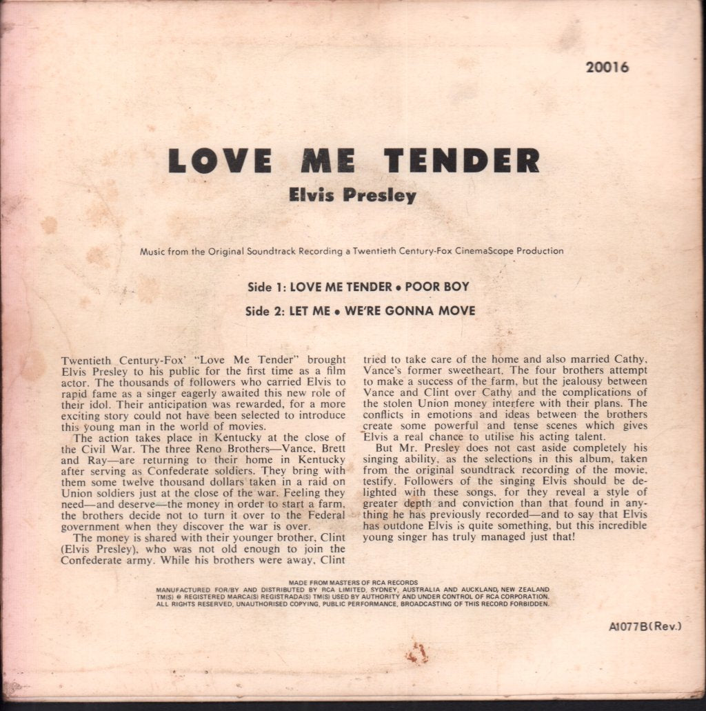 Elvis Presley - Love Me Tender - 7 Inch