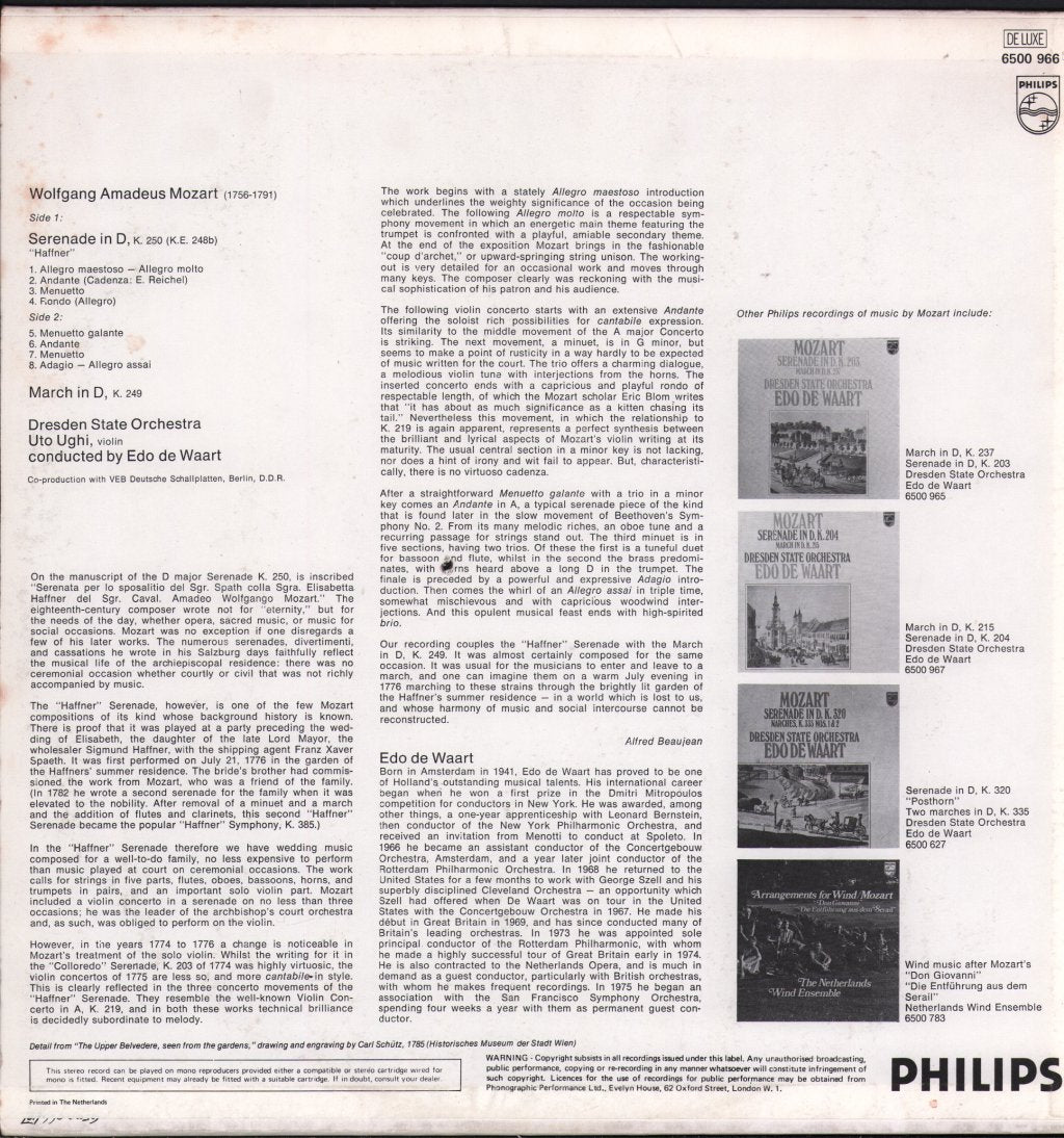 Edo De Waart / Dresden State Orchestra - Mozart - "Haffner" Serenade, K.250 / March In D, K.249 - Lp