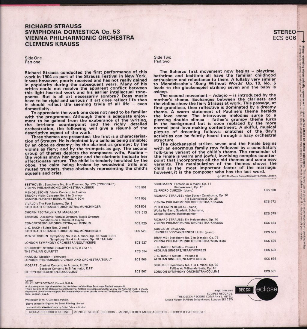 Clemens Krauss / Vienna Philharmonic Orchestra - Richard Strauss - Symphonia Domestica Op. 53 - Lp