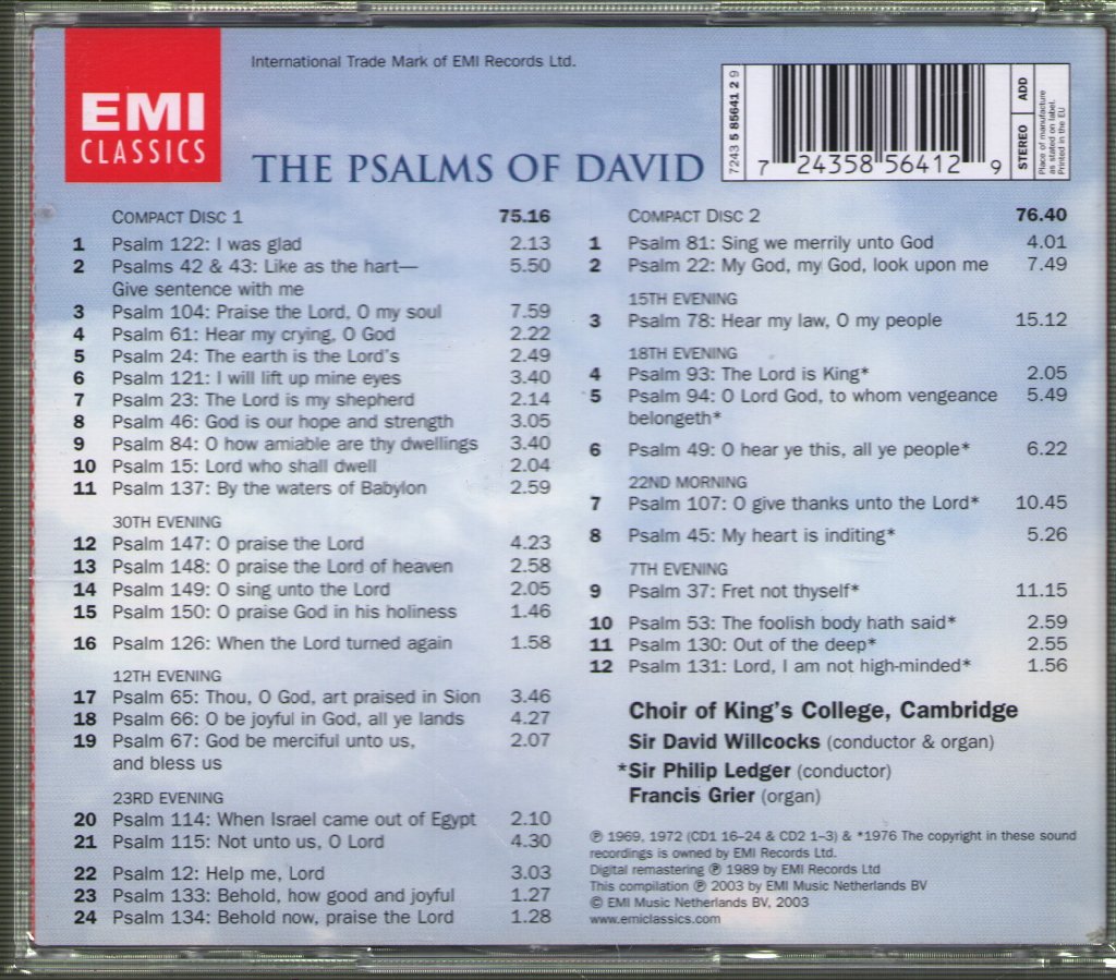 King's College Choir Of Cambridge - Psalms Of David - Double Cd