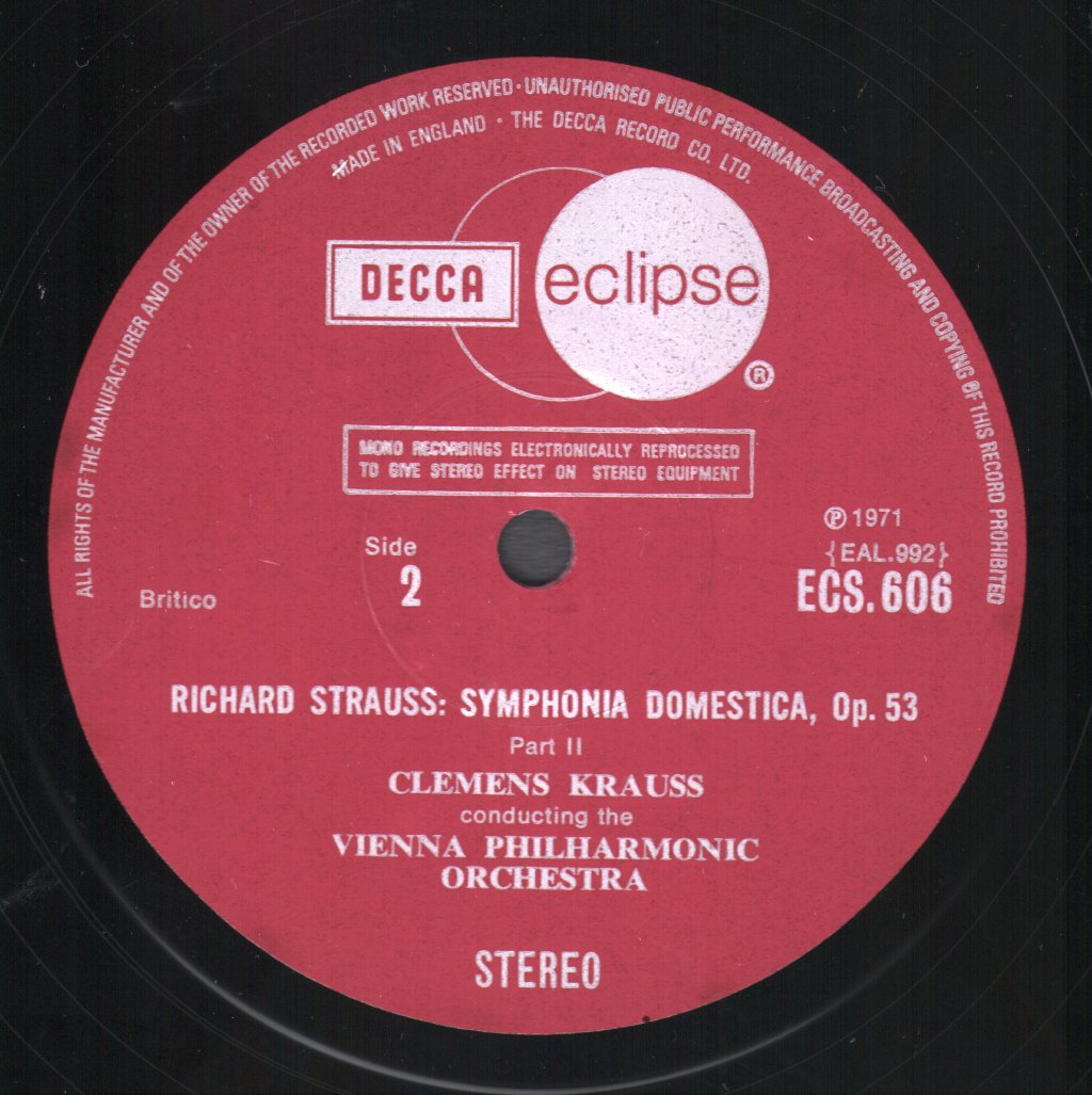 Clemens Krauss / Vienna Philharmonic Orchestra - Richard Strauss - Symphonia Domestica Op. 53 - Lp