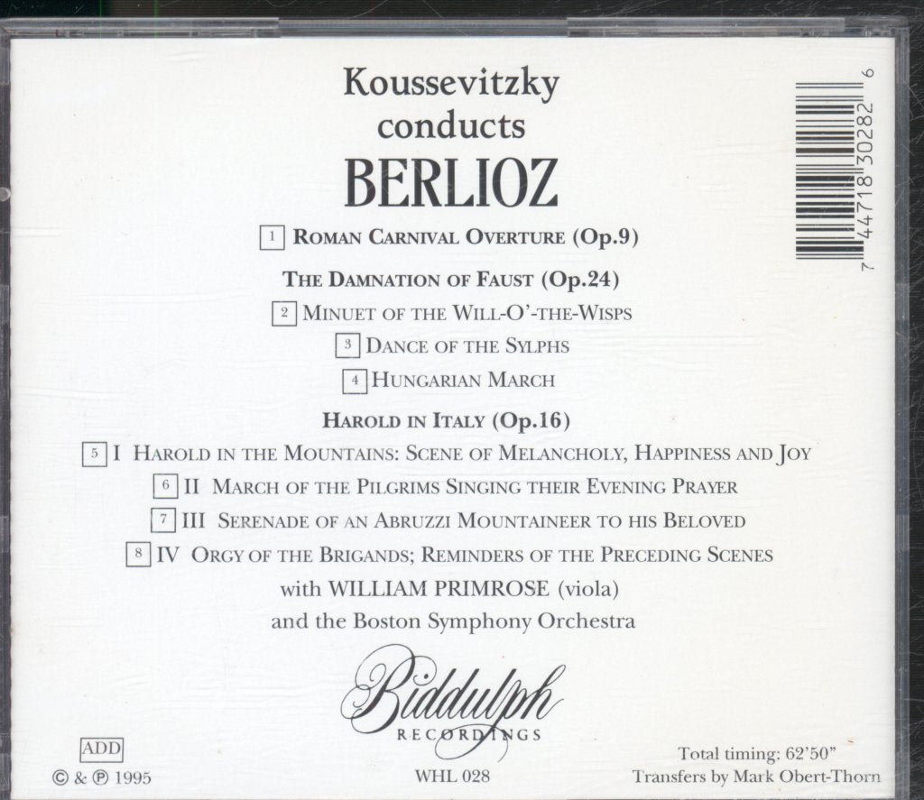 Serge Koussevitzky Conducting Boston Symphony Orchestra - Berlioz - Roman Carnival Overture / Harold In Italy / Excerpts From The Damnation Of Faust - Cd