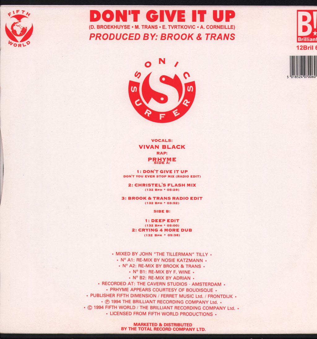 Sonic Surfers - Don't Give It Up - 12 Inch