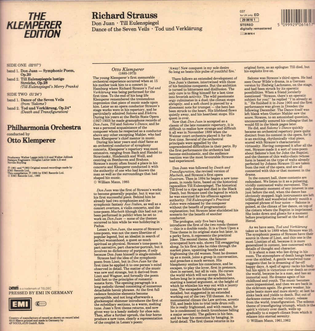Philharmonia Orchestra - strauss Tod Und Verklarung - Lp