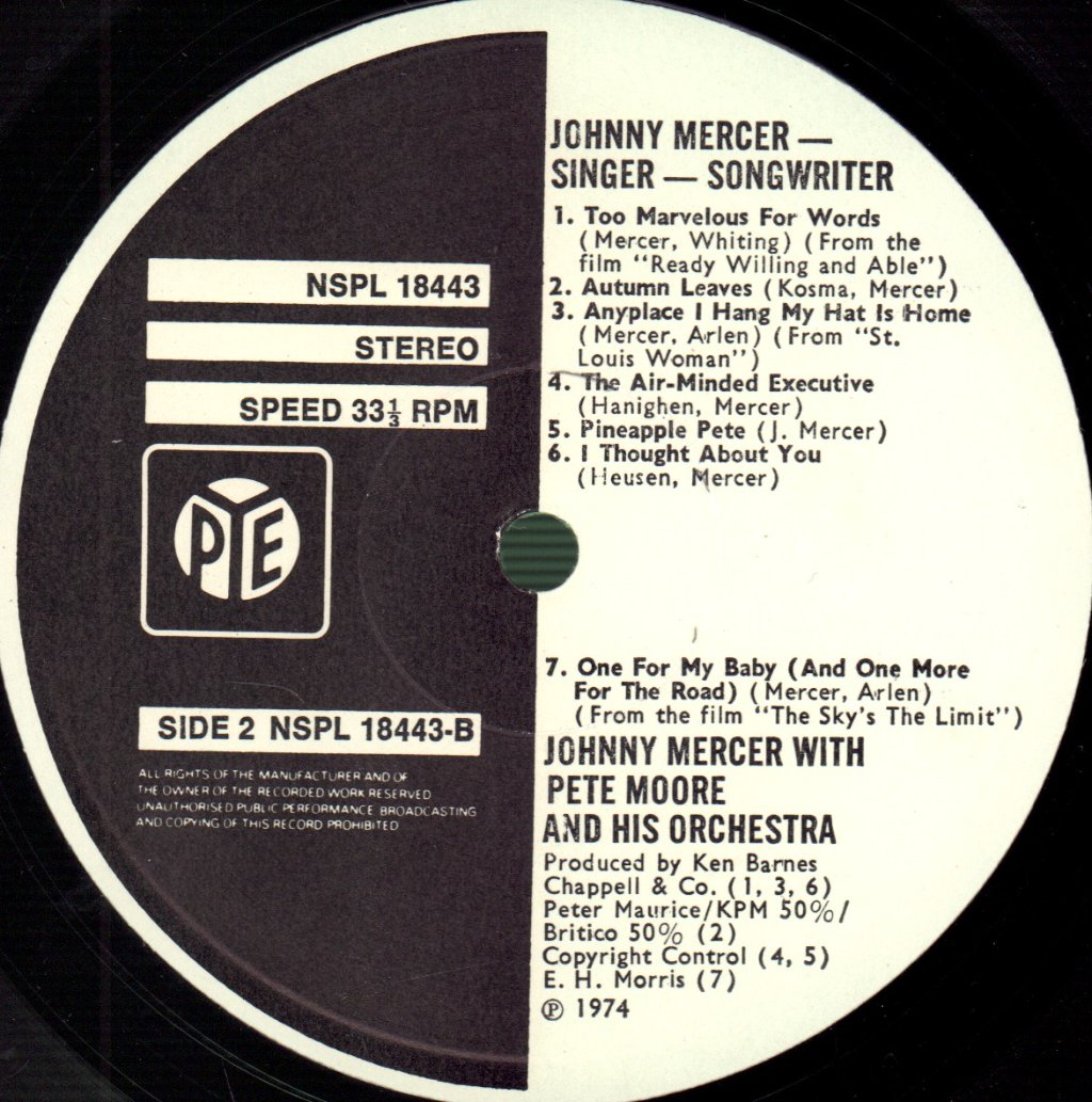 Johnny Mercer - Singer-Songwriter - Lp