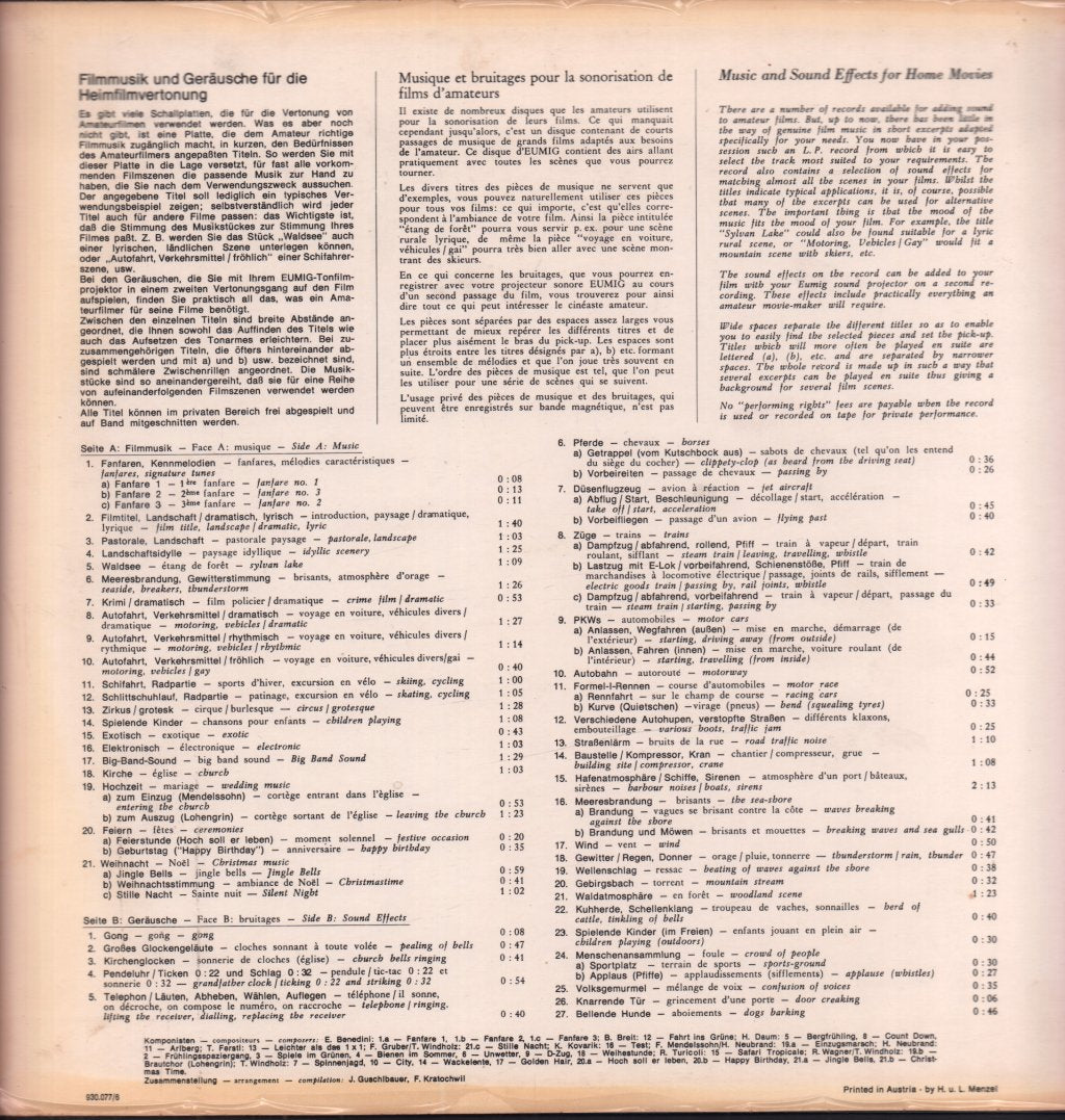 Various Artists - Filmmusik Und Geräusche Für Die Heimfilmvertonung - Lp