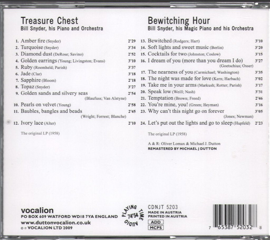 Bill Snyder And His Orchestra - Treasure Chest / Bewitching Hour - Cd