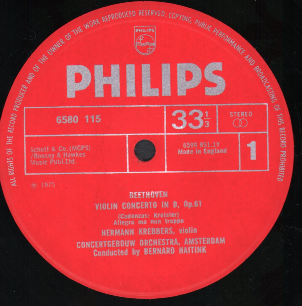 Herman Krebbers / Bernard Haitink / Concertgebouw Orchestra - Beethoven - Violin Concerto Op.61 - Lp
