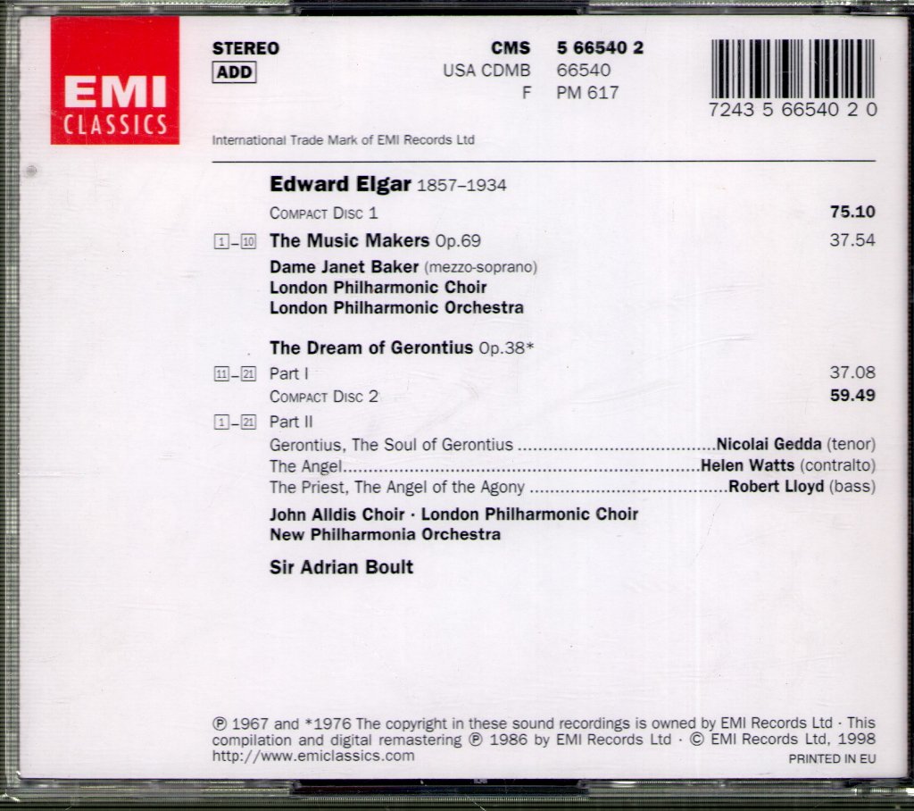Sir Edward Elgar - Dream Of Gerontius / The Music Makers - Double Cd