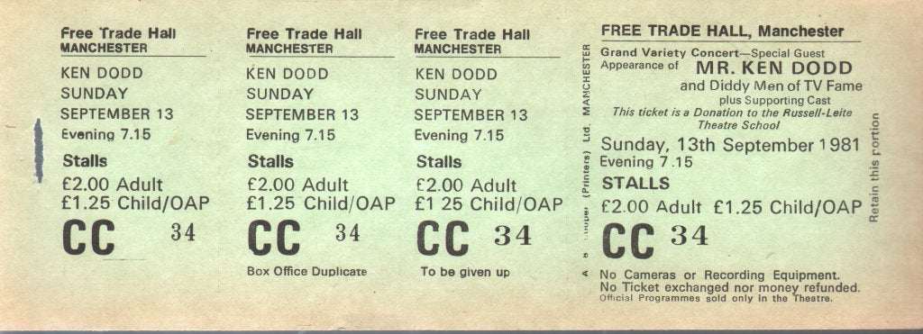 Ken Dodd - Free Trade Hall Manchester 13Th Sept 1981 - Ticket