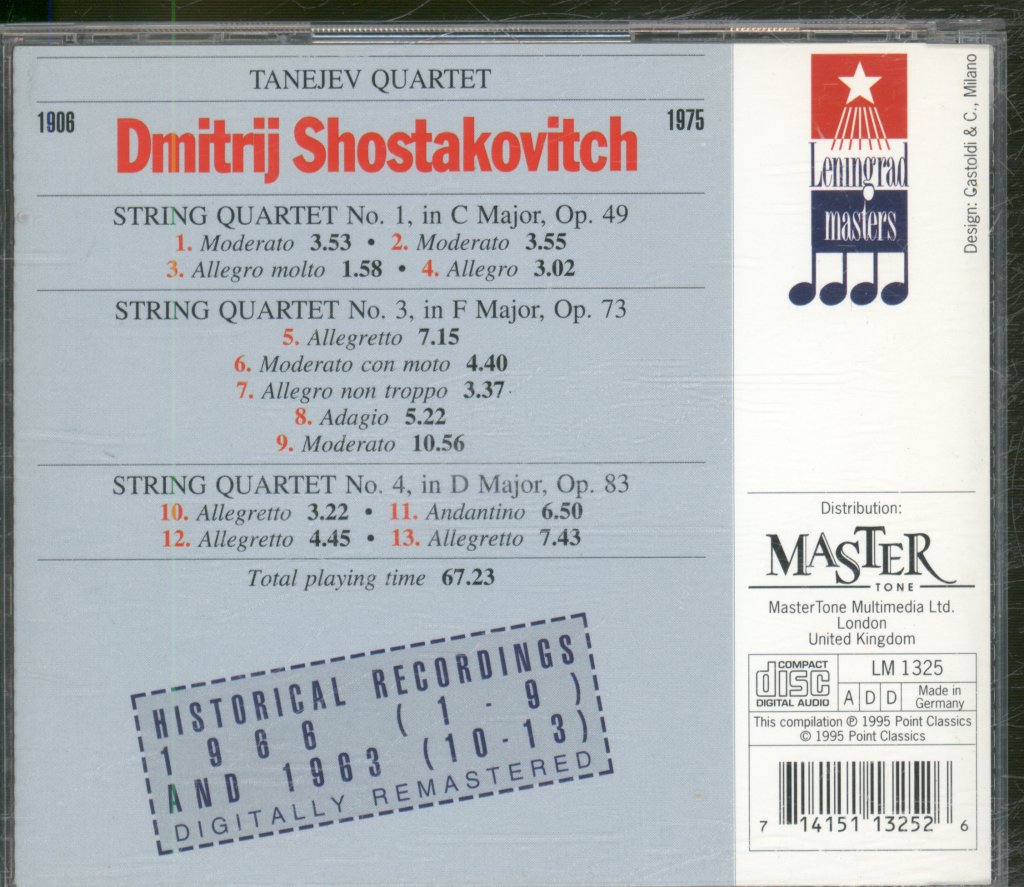 Taneyev Quartet - Shostakovich - String Quartets Nos. 1, 3 & 4 - Cd