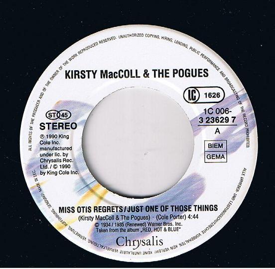 Kirsty Maccoll And The Pogues - Miss Otis Regrets / Just One Of Those Things - 7 Inch