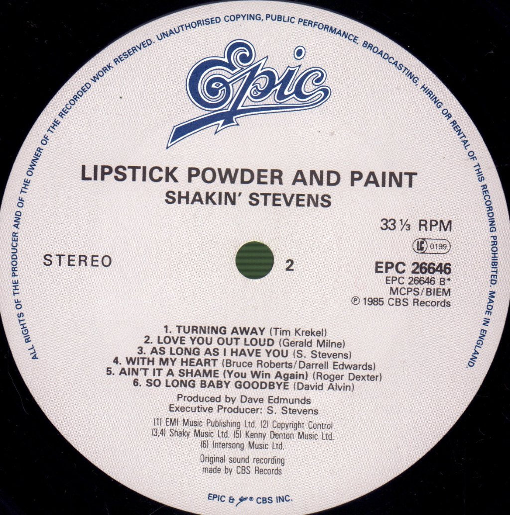 Shakin Stevens - Lipstick Powder And Paint - Lp