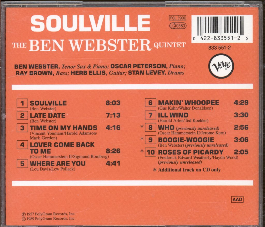 Ben Webster Quintet - Soulville - Cd