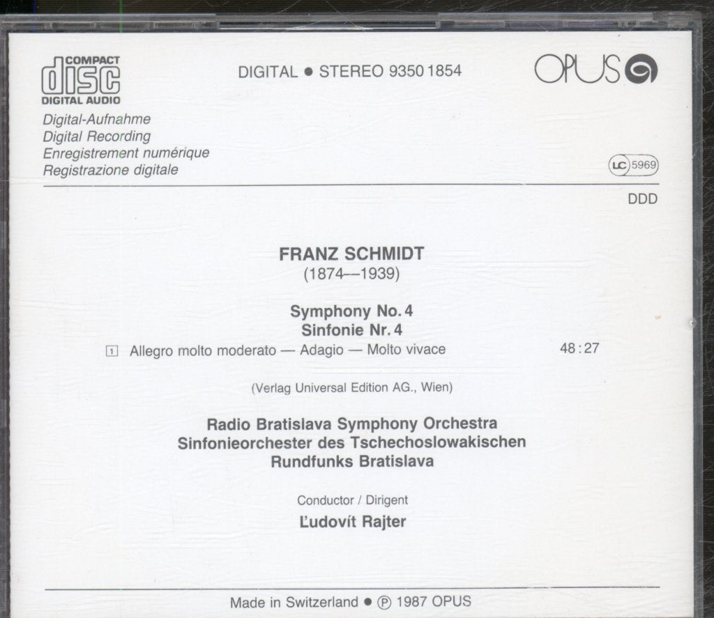 Slovak Radio Symphony Orchestra, Ľudovít Rajter - Franz Schmidt - Symphony No. 4 - Cd