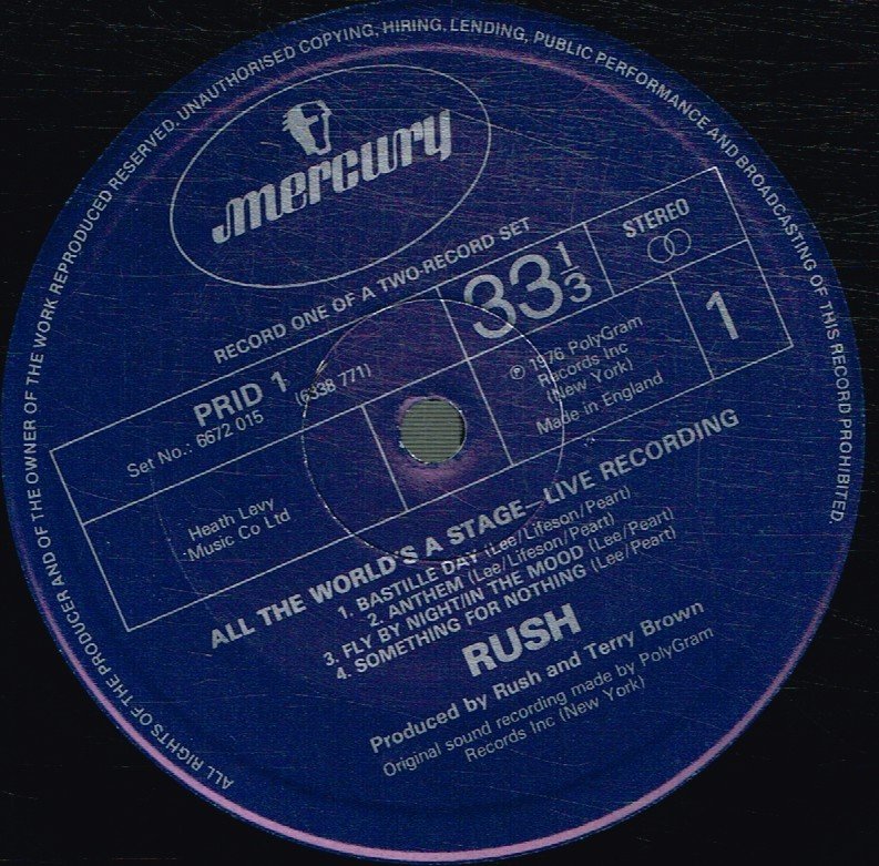 Rush - All The World's A Stage - Double Lp