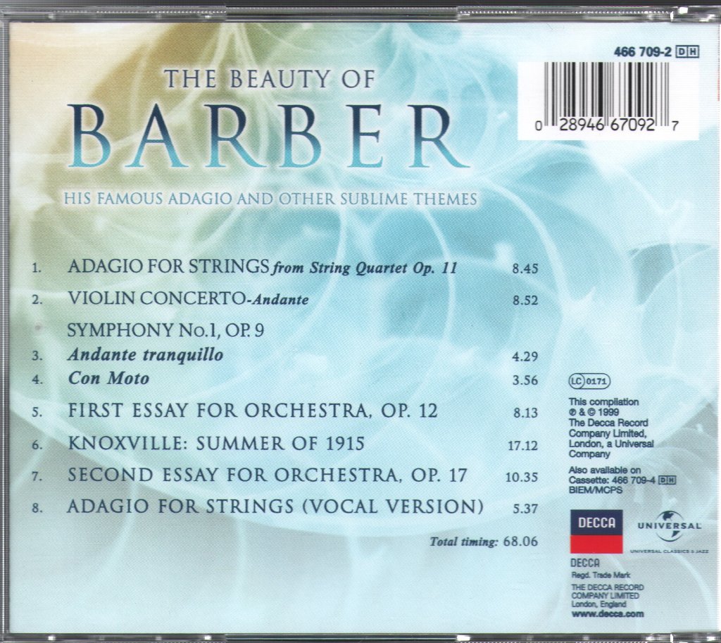 Samuel Barber - Beauty Of Barber (His Famous Adagio And Other Sublime Themes) - Cd