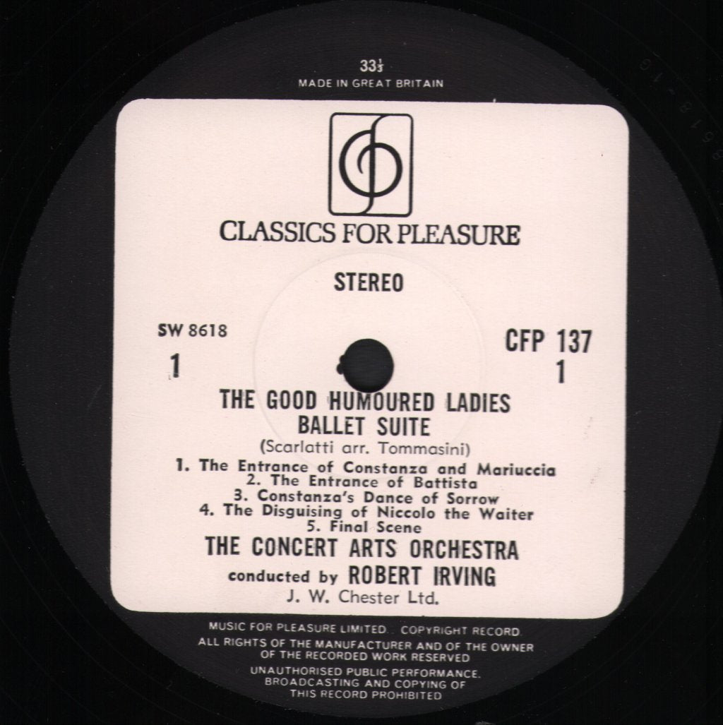 Robert Irving / Concert Arts Orchestra - Scarlatti / Tommasini - Good Humoured Ladies / Bach - The Wise Virgins - Lp