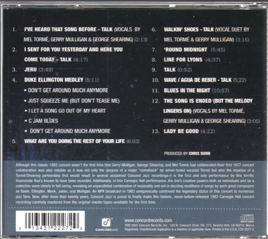 Mel Torme, Gerry Mulligan, George Shearing - Classic Concert Live - Cd