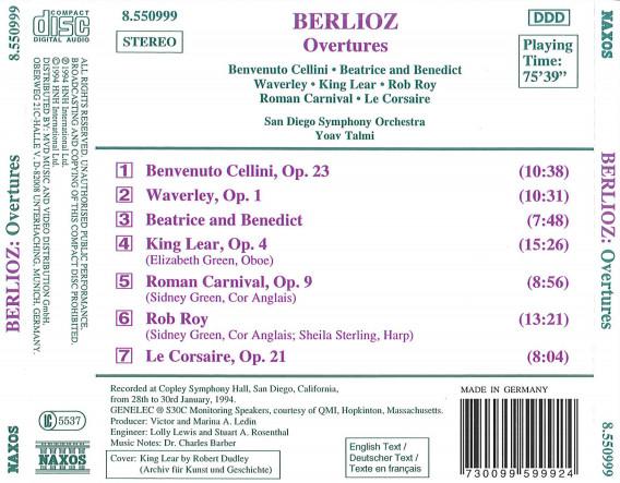 San Diego Symphony Orchestra, Yoav Talmi - Berlioz - Overtures - Benvenuto Cellini • Beatrice And Benedict • Waverley • King Lear • Rob Roy • Roman Carnival • Le Corsaire - Cd