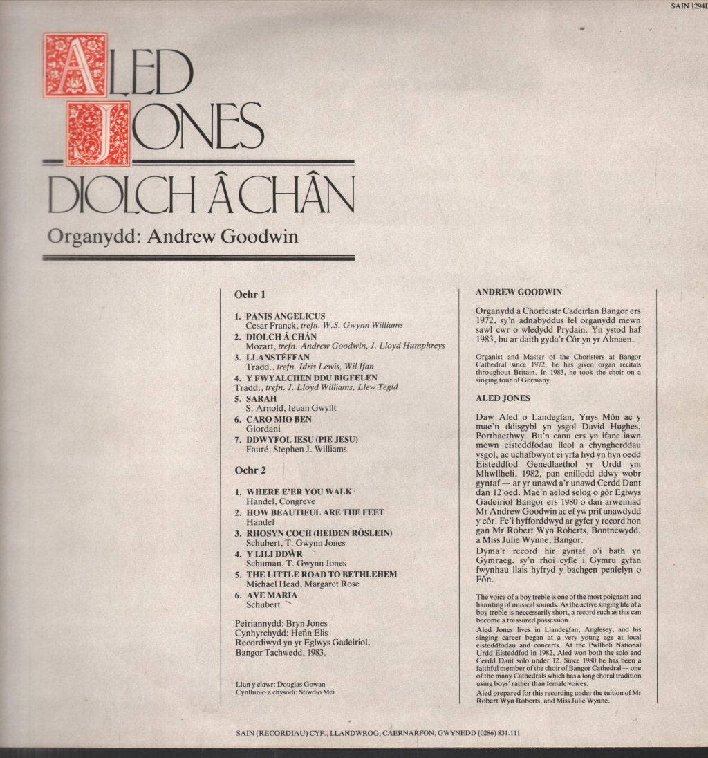 Aled Jones - Diolch Â Chân - Lp