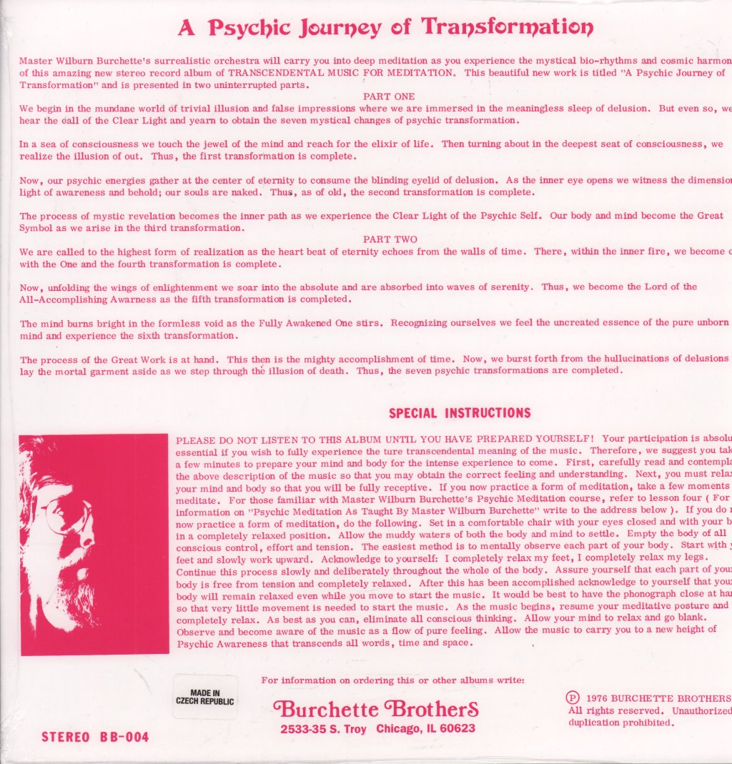 Master Wilburn Burchette - Transcendental Music For Meditation - Lp
