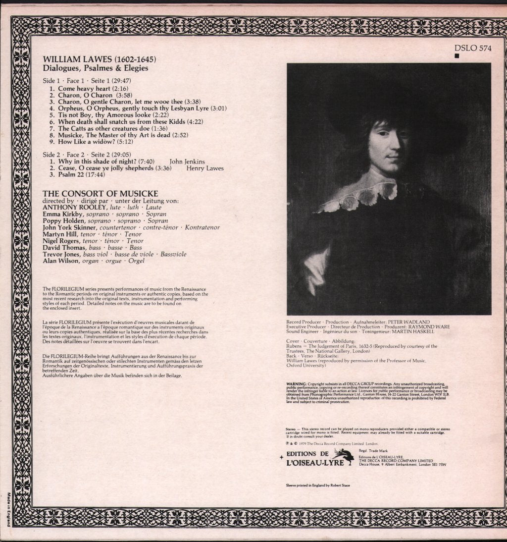 Consort Of Musicke - William Lawes - Dialogues, Psalmes & Elegies - Lp