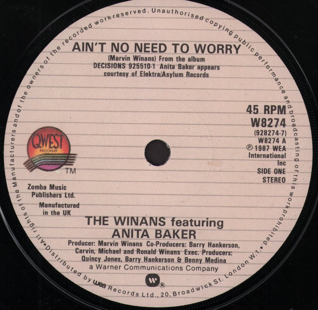 Winans Featuring Anita Baker - Ain't No Need To Worry - 7 Inch