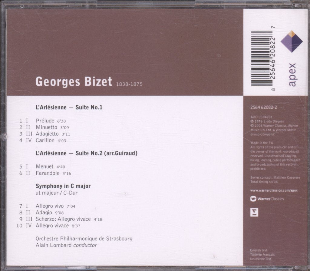Orchestre Philharmonique De Strasbourg, Alain Lombard - Bizet - L' Arlésienne - Suites 1 & 2 / Symphony In C - Cd