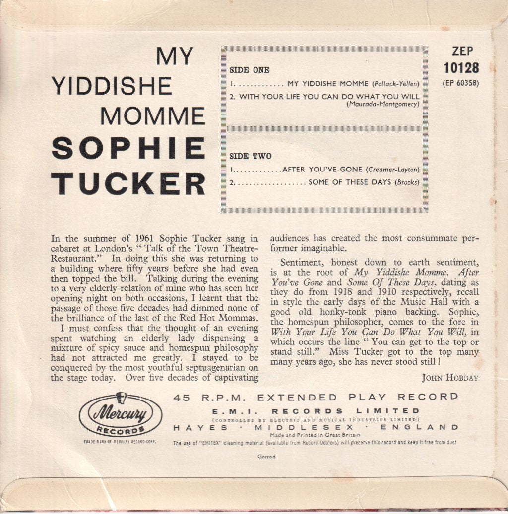 Sophie Tucker - my yiddishe momme - 7 Inch
