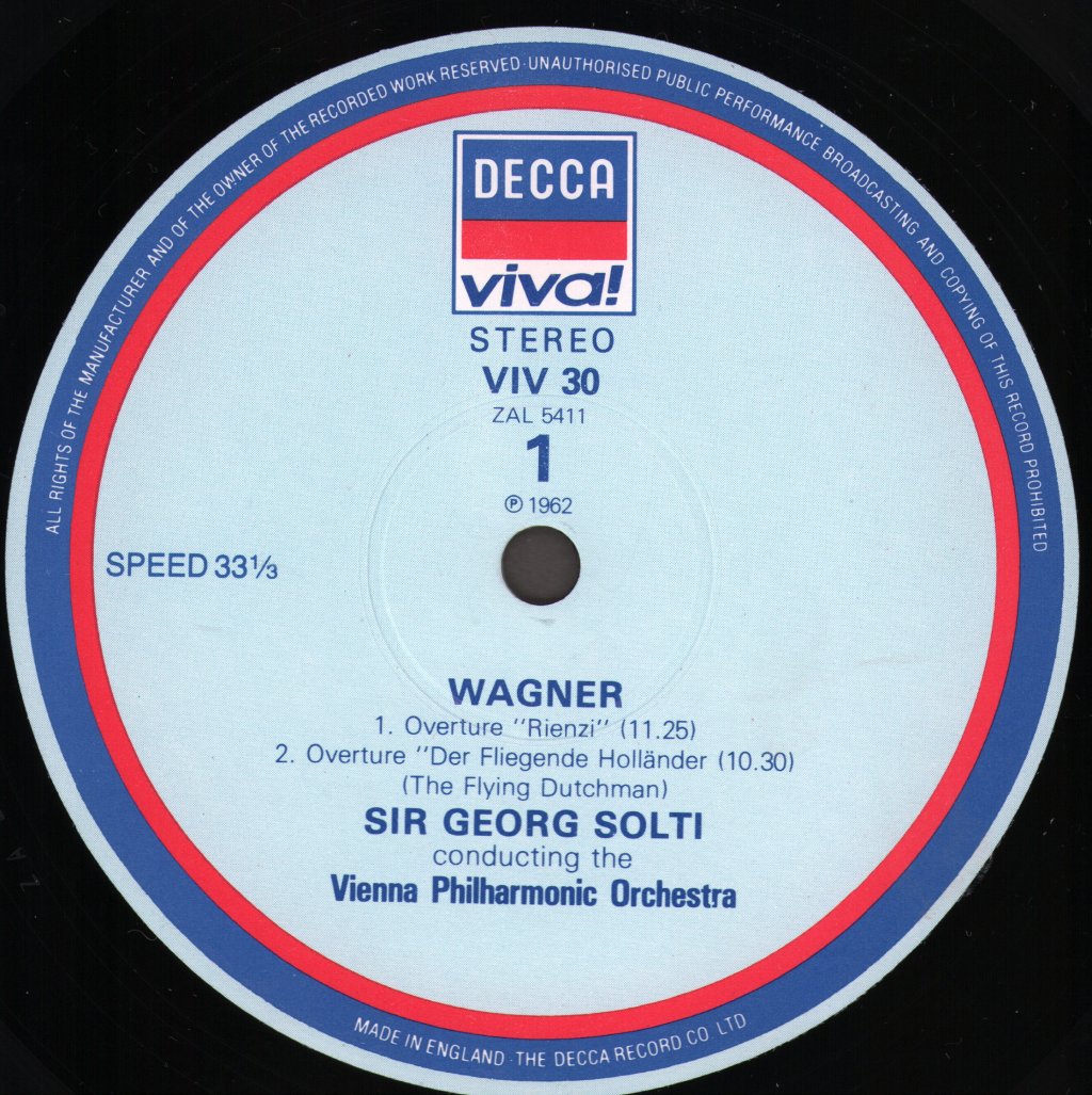 Georg Solti / Wiener Philharmoniker Orchestra - Wagner - Overtures: Rienzi / Der Fliegende Holländer / Tannhäuser - Lp