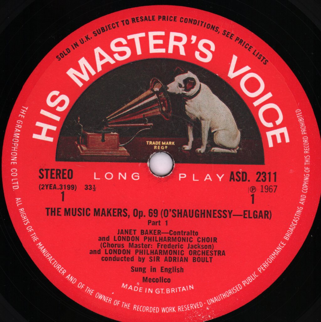 Sir Adrian Boult / Janet Baker / London Philharmonic - Elgar - Music Makers / Parry - Blest Pair Of Sirens - Lp