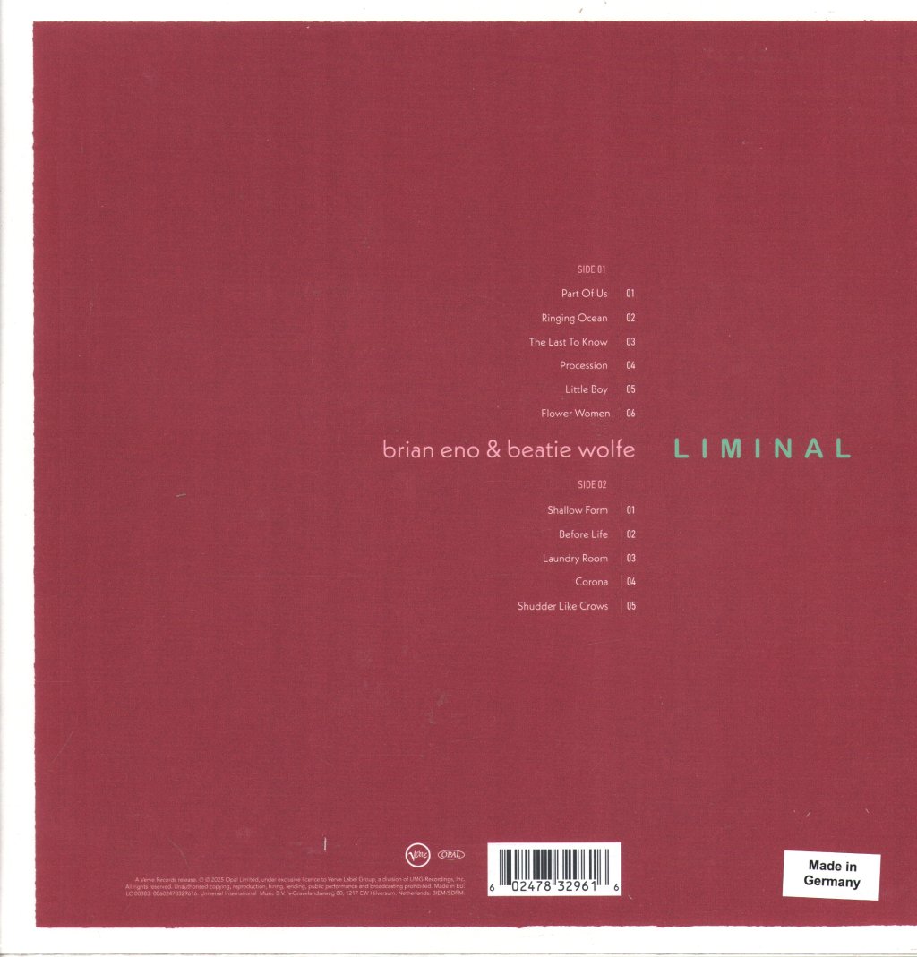 Brian Eno and Beatie Wolfe - Liminal - Lp