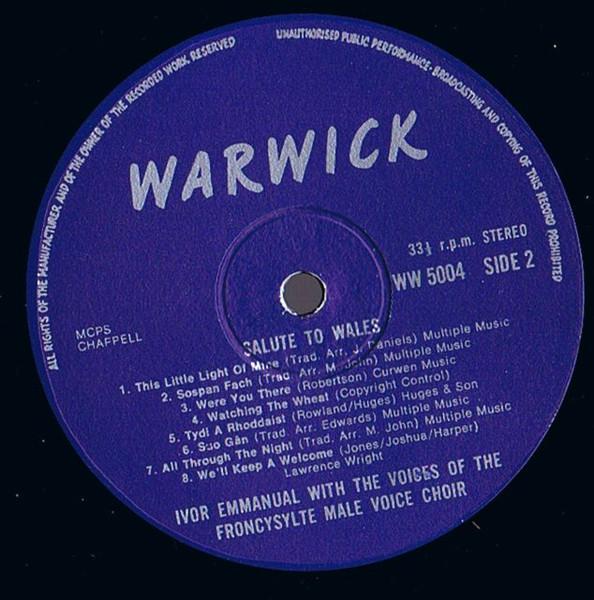 Ivor Emmanual With The Voices Of The Froncysyllte Male Voice Choir - Salute To Wales - Lp