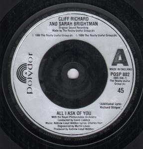 Cliff Richard And Sarah Brightman - All I Ask Of You - 7 Inch