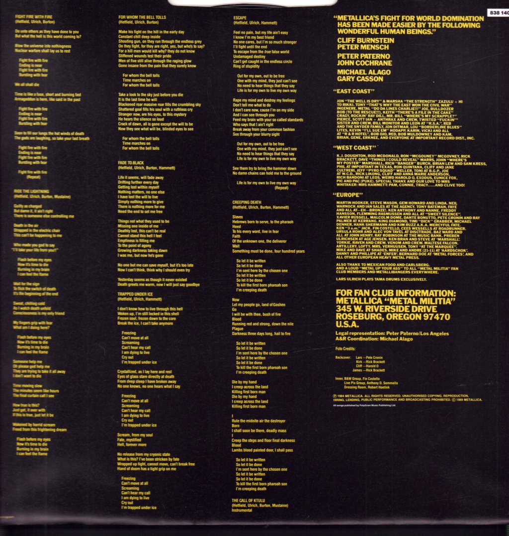 Metallica - Ride The Lightning - Lp