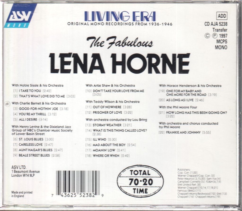 Lena Horne - Fabulous Lena Horne - Cd
