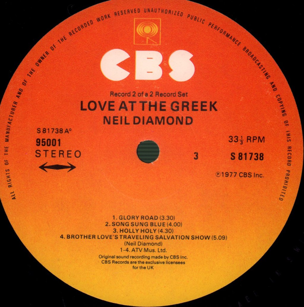 Neil Diamond - Love At The Greek (Recorded Live) - Double Lp