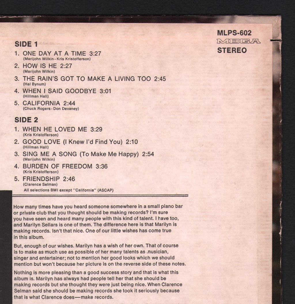 Marilyn Sellars - One Day At A Time - Lp