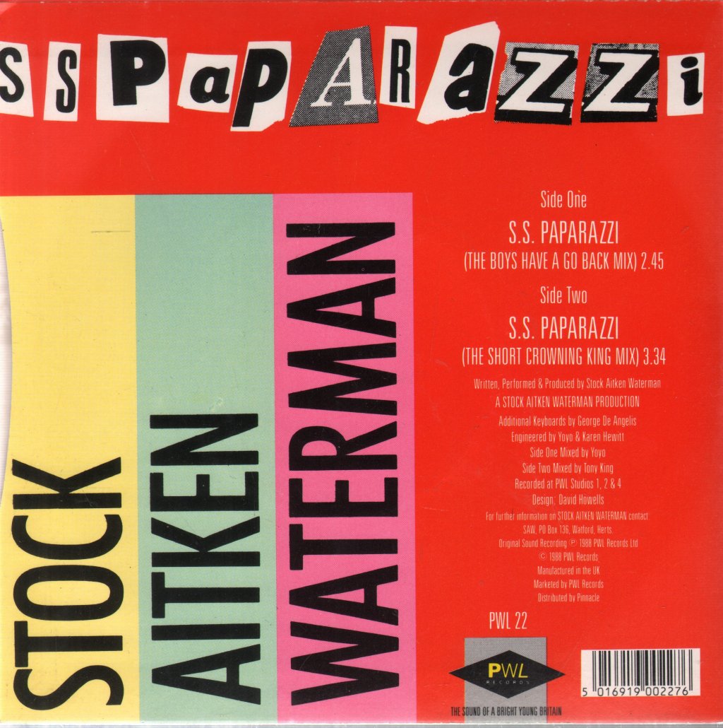 Stock Aitken Waterman - S.S. Paparazzi - 7 Inch