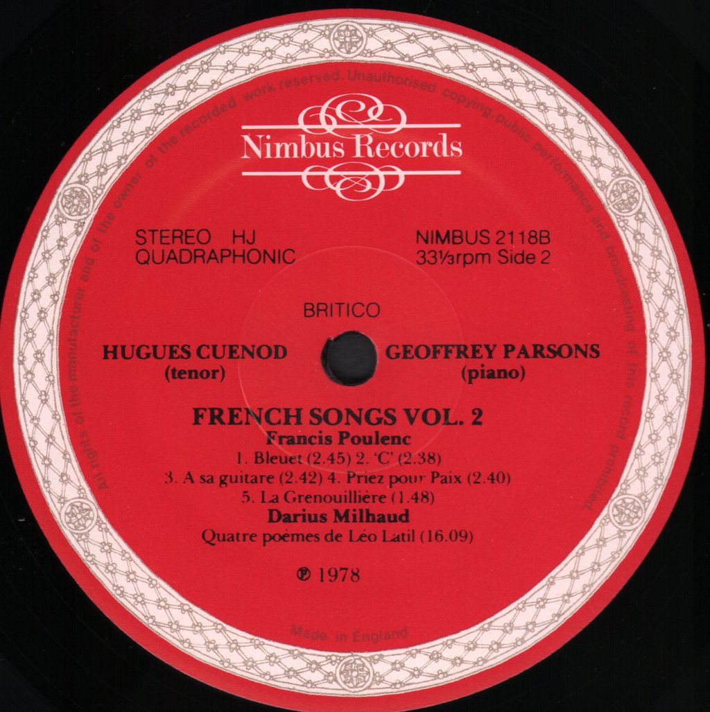 Hugues Cuenod / Geoffrey Parsons - French Songs Vol 2 - Lp
