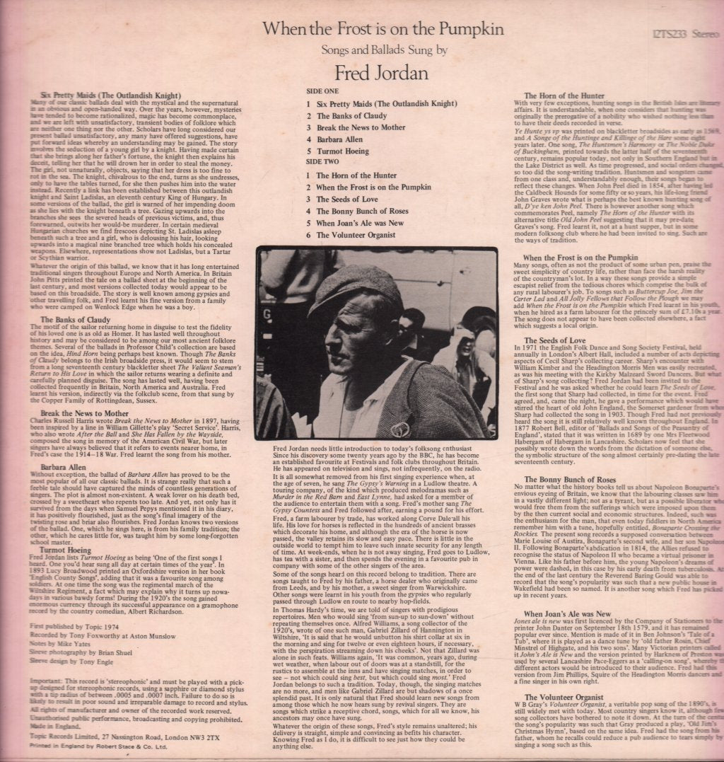 Fred Jordan - When The Frost Is On The Pumpkin - Lp