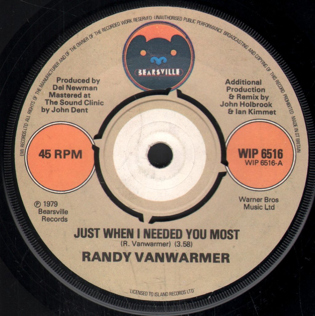 Randy Vanwarmer - Just When I Needed You Most - 7 Inch